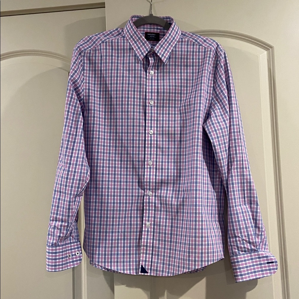 UNTUCKit Shirt Mens M Medium Pink Check Plaid Long Sleeve Dolcetto Preppy Button